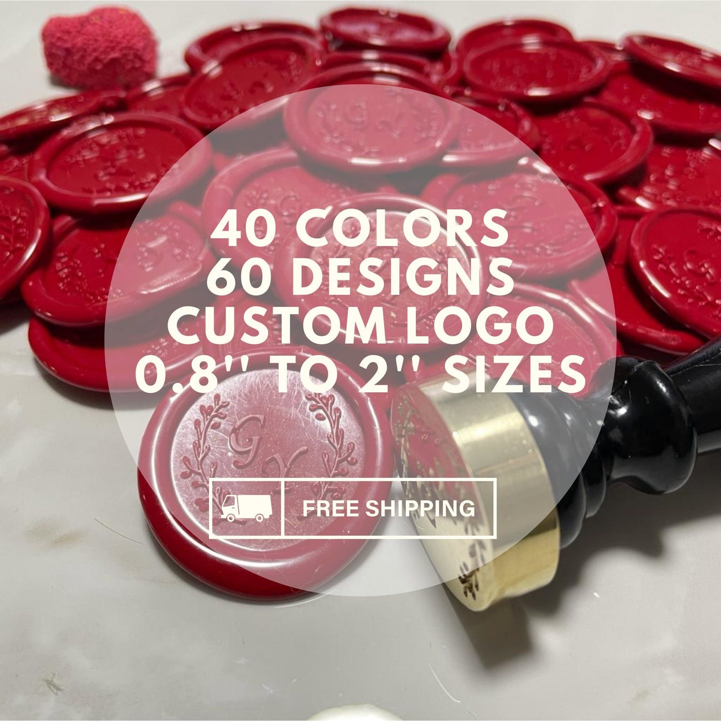 Personalized 40 Colors Wax Seal Stickers with Adhesive, 60 Design Custom Logo Photo Available, Handmade