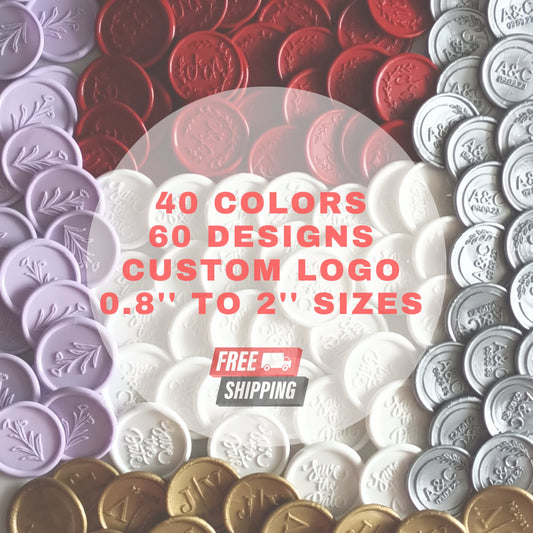 Wax Seal Stickers, 40 Colors 60 Designs Custom Logo Avilable, Personalized Wax Seals with Adhesive